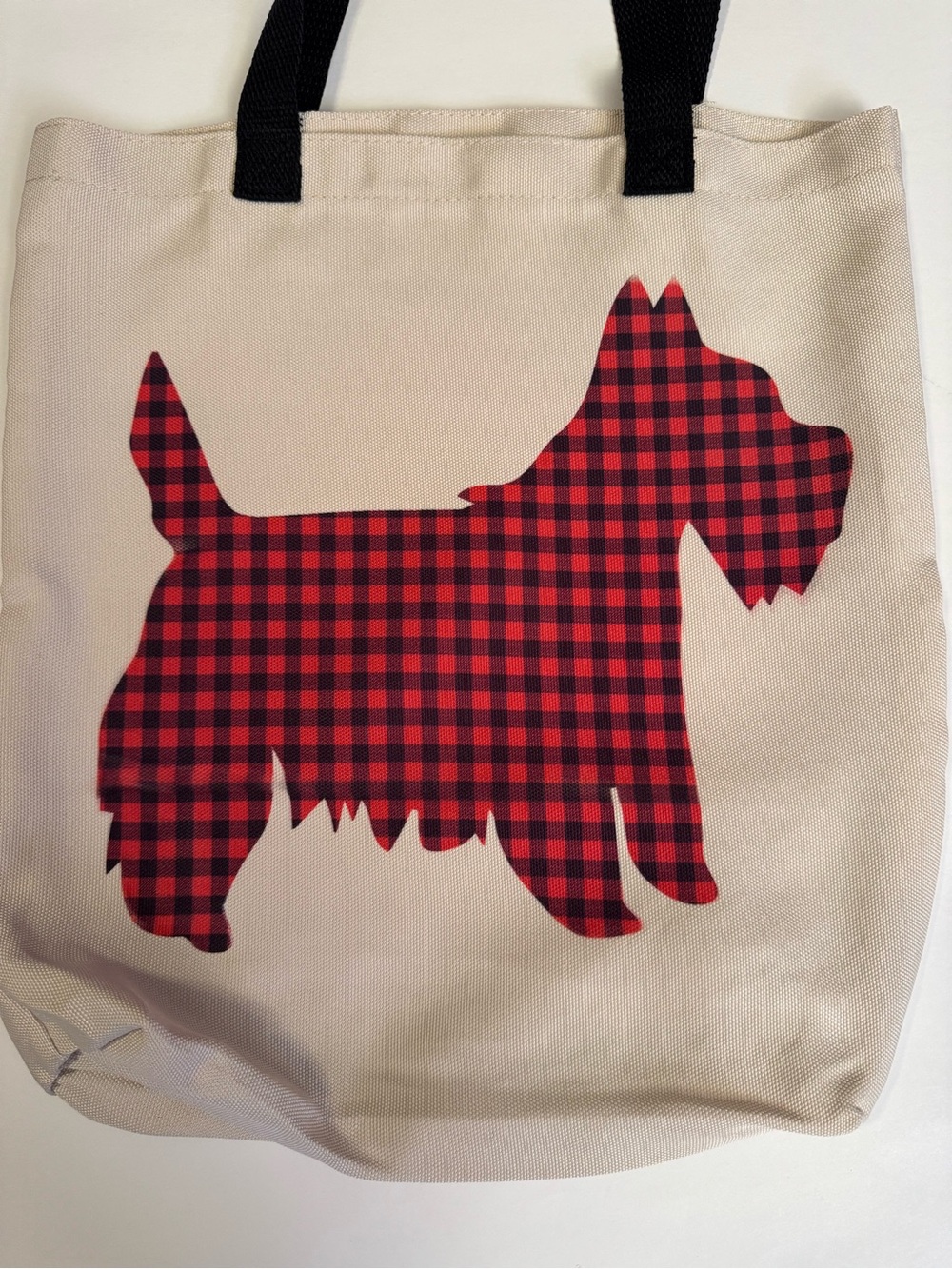 Scottish Terrier Canvas Dog Silhouette Tote Bag with Red Plaid Scottie - Picture 6 of 8